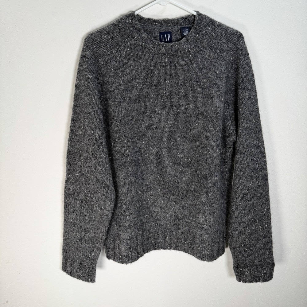 VINTAGE GAP Sweater Mens 100% Lambswool Donegal Gray Size Small Crew Classic